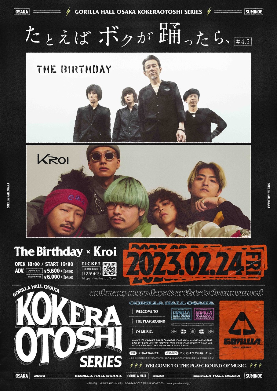The Birthday 2/24 『GORILLA HALL OSAKA KOKERAOTOSHI series たとえばボクが踊ったら、＃4.5』  出演決定!! – rockin'blues